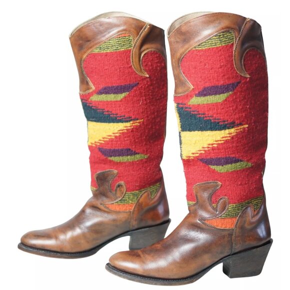 Stetson 17" Tall Knee Hi Cowboy Riding Boots Southwest Blanket Shafts Women's 8 - Picture 5 of 11